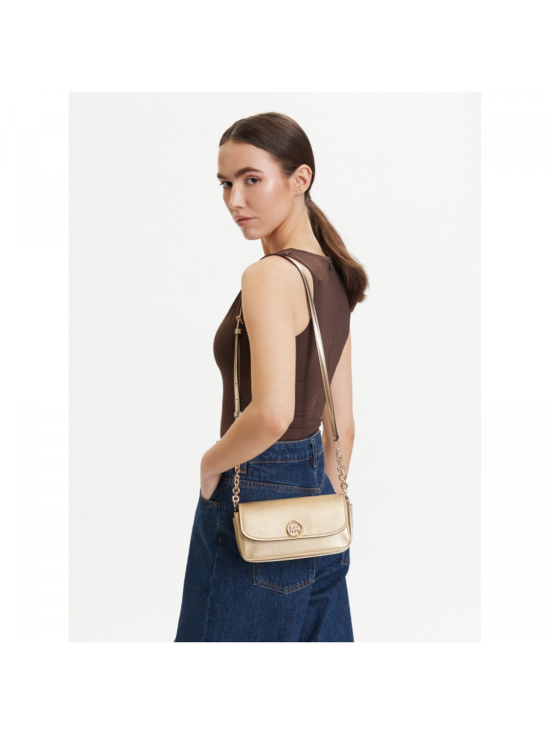 Kabelka MICHAEL Michael Kors Nolita 32S6GY5C5M Zlatá